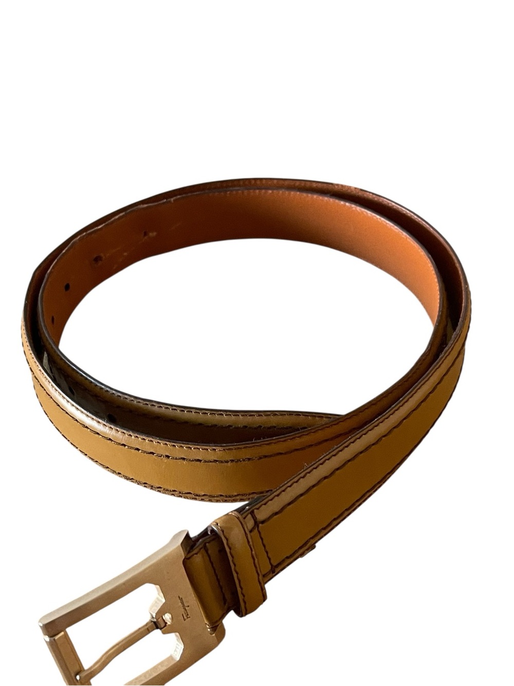salvatore ferragamo Men's Tan Leather Belt with Gold Buckle